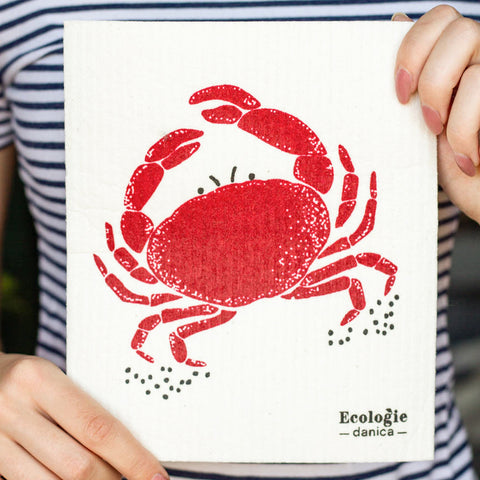 Closeup of Swedish Sponge Cloth with Crab design