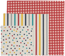 Load image into Gallery viewer, Gingham Dot and Stripe Beeswax Wrap Set of 3