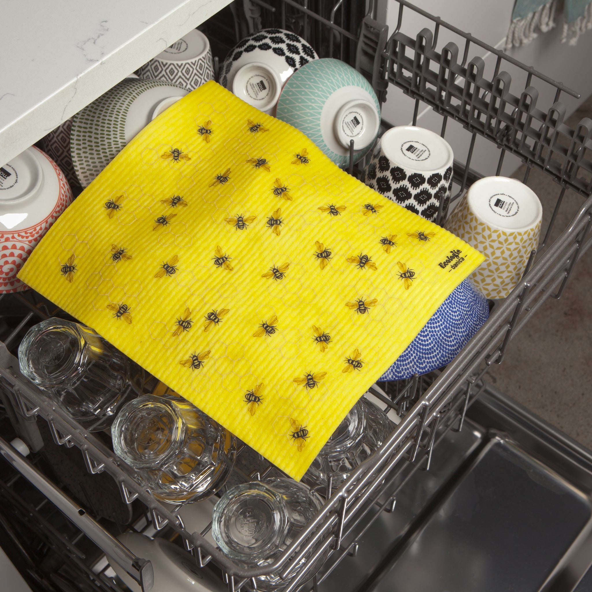 Alternative to Single-use GREETINGS Card: BEE Eco Dishcloths Green Kitchen  Chic, Compostable Swedish Dishcloth 